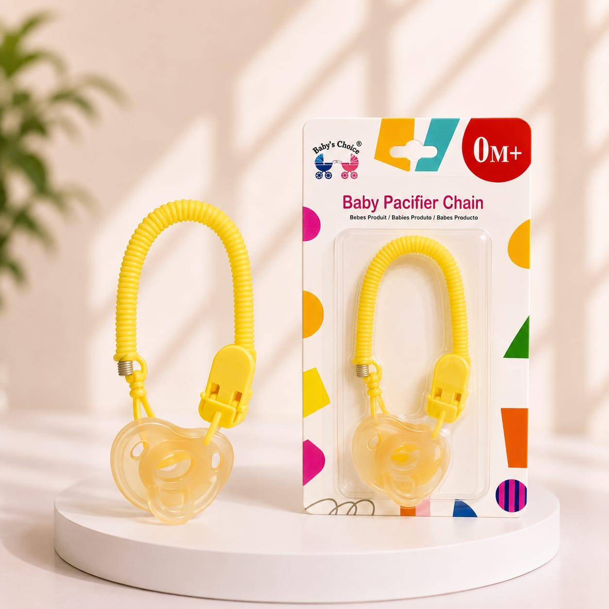 Baby's Choice Spiral Pacifier Chain with Clip & Soother - Yellow, 0M+