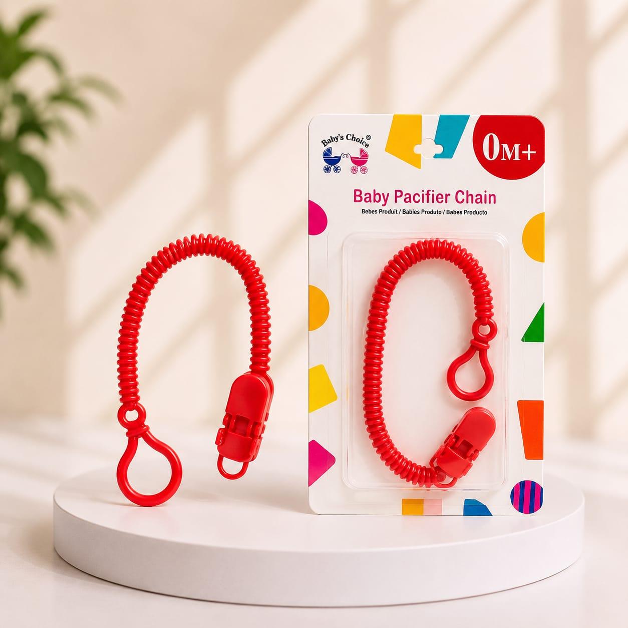 Baby's Choice Spiral Pacifier Chain with Clip - Red, 0M+