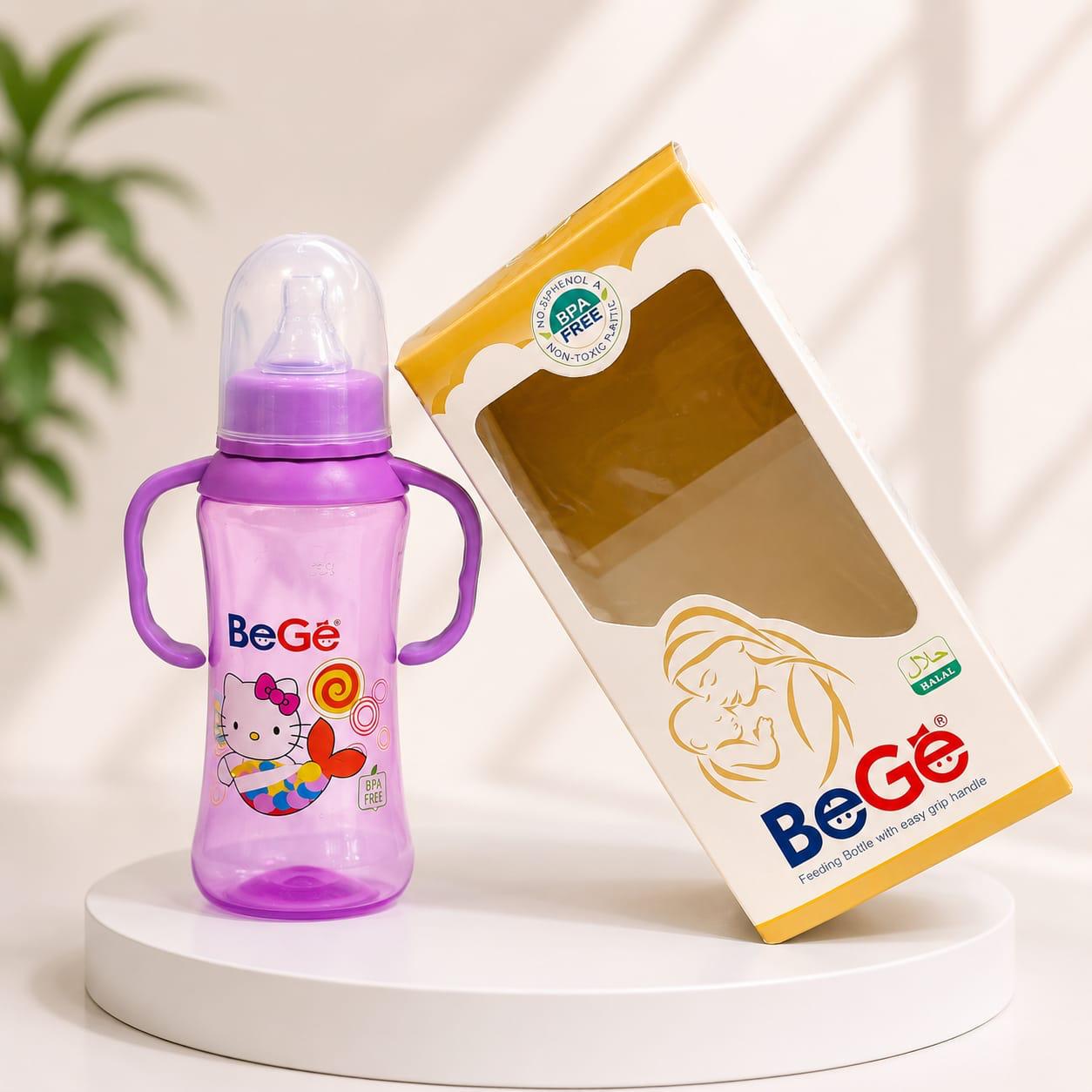BeGe Baby Feeding Bottle with Easy Grip Handles - BPA Free