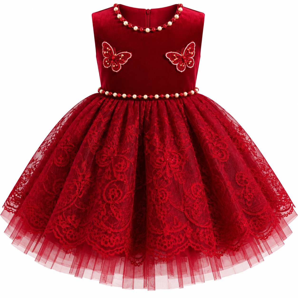 Maroon Butterfly Party Frock for Baby Girls