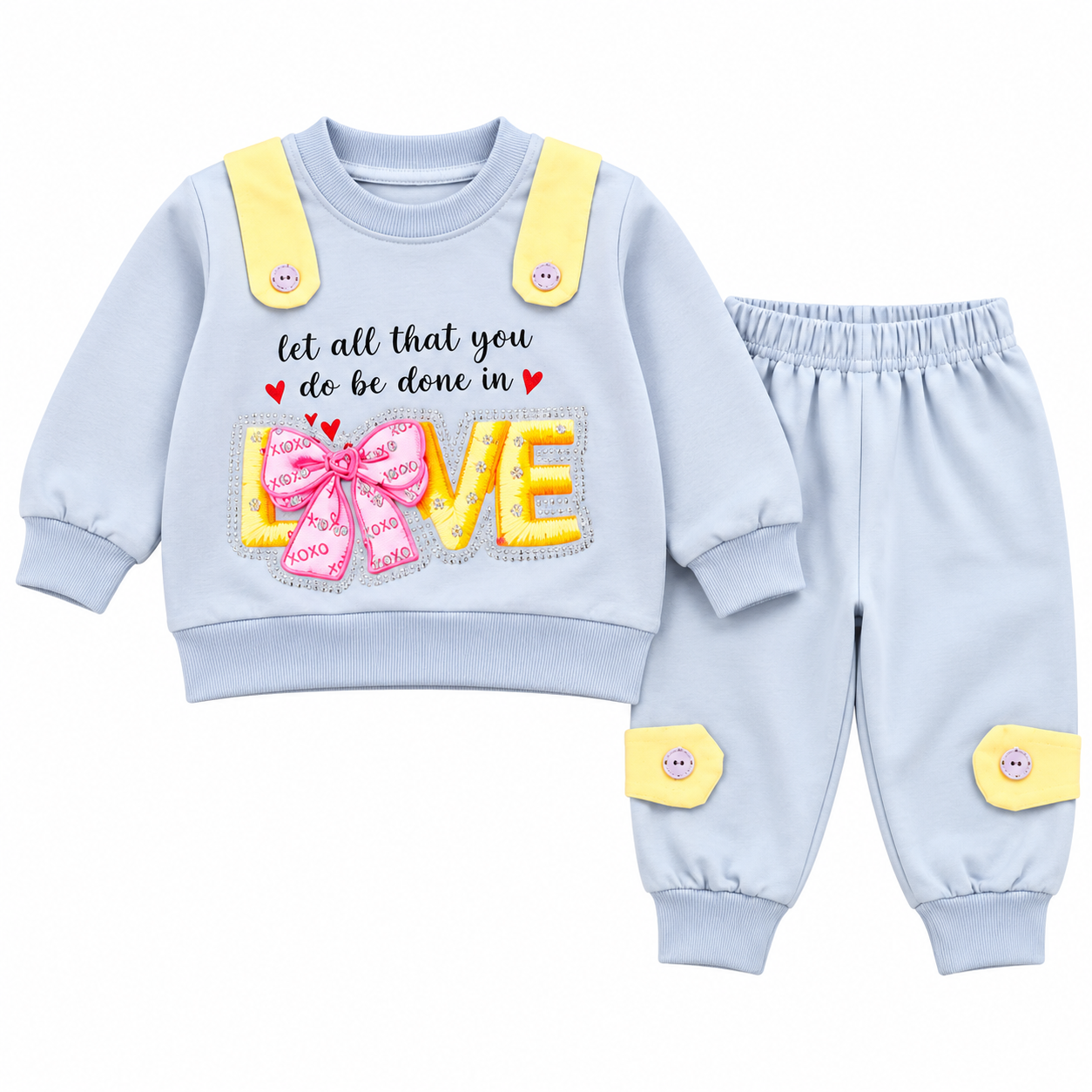 Baby Girl 'Done in Love' Sweatshirt & Jogger Set – Pastel Blue Tracksuit