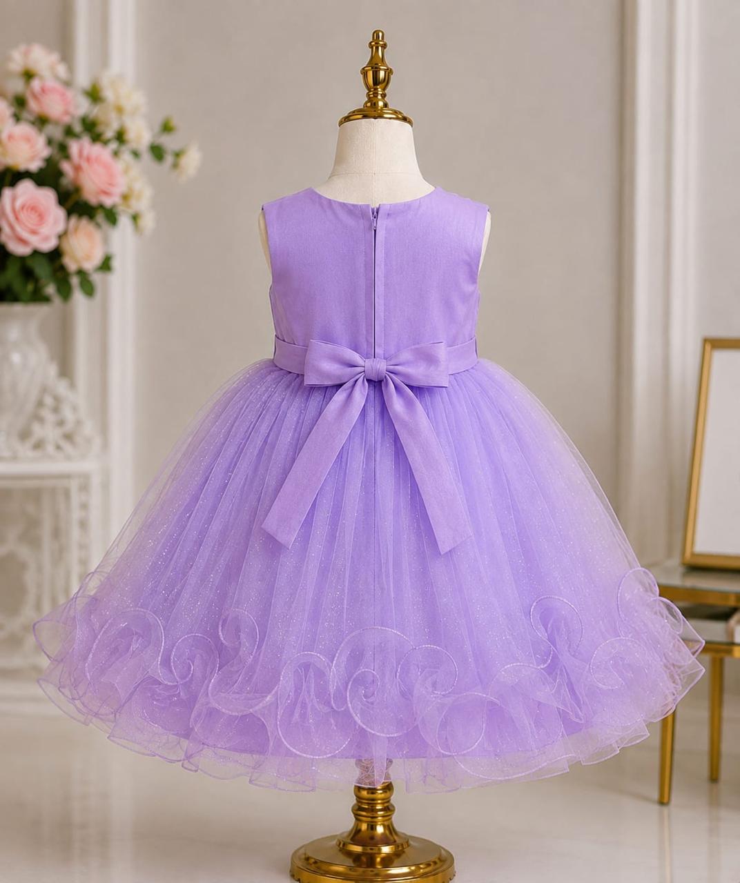 Lavender Pearl Tulle Princess Frock for Baby Girls  Rosette & Bow Back
