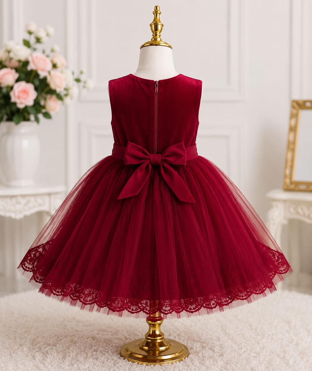 Maroon Butterfly Party Frock for Baby Girls